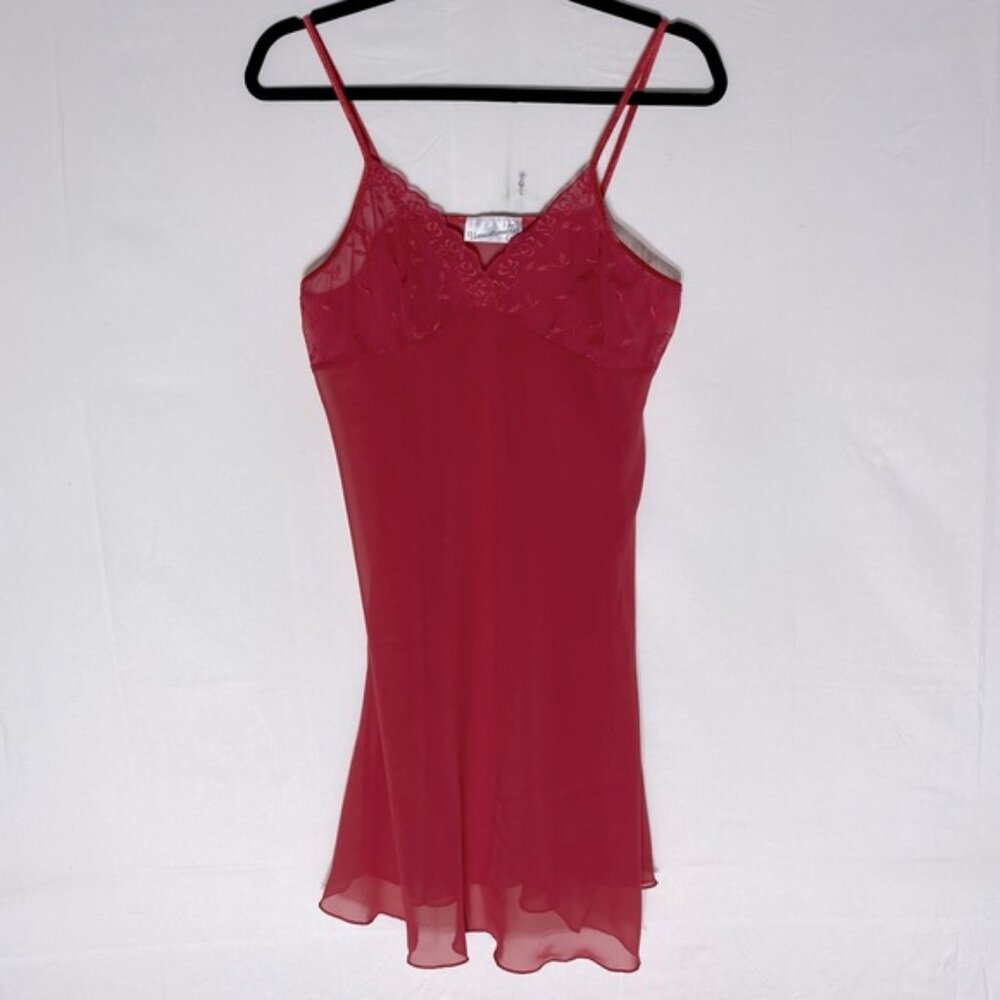 Vintage Unmentionables Sheer Red Mesh Lace Lingerie Slip Dress XL